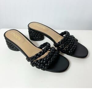 Chico's Womens Black Braided Sandal Heels Shoes Chunky Heel US Size 7.5